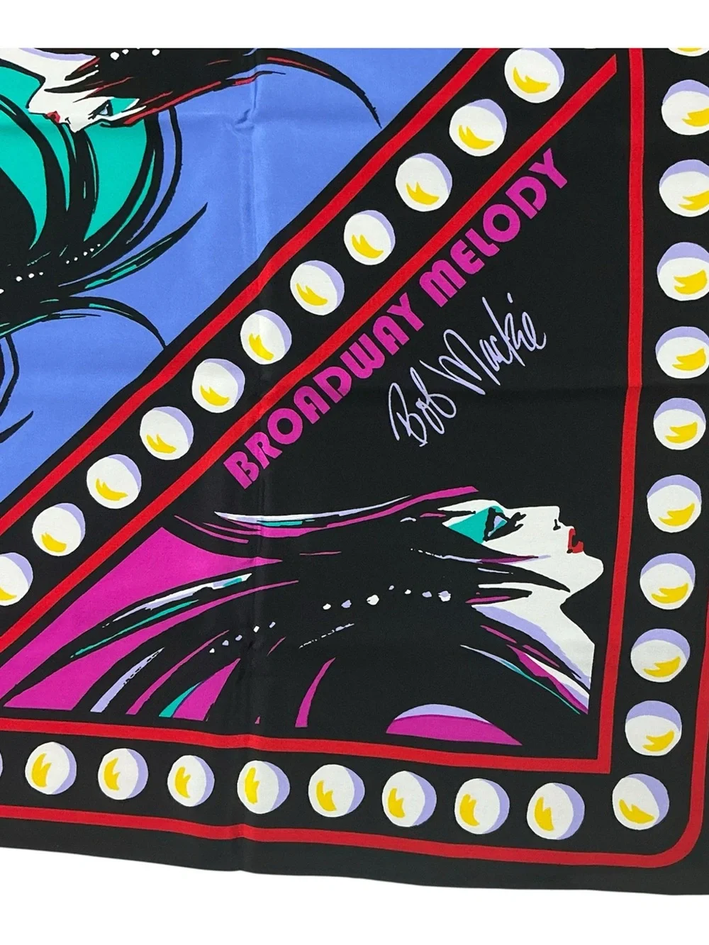 Vintage Bob Mackie 100% silk Broadway Melody reversible graphic scarf 39 x 39